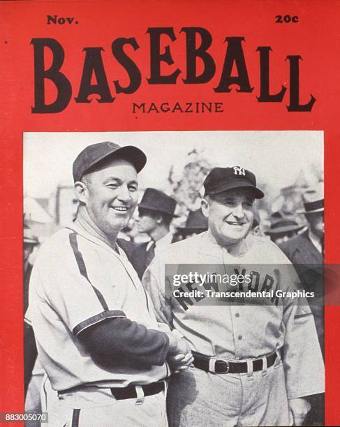 Baseball Magazine features a portraif of baseball managers Gabby Hartnett , of the Chicago Cubs, and Joe McCarthy , of the New York Yankees, as they...