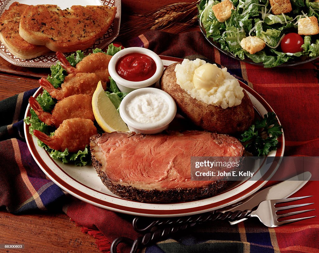 Prime rib with shrimp