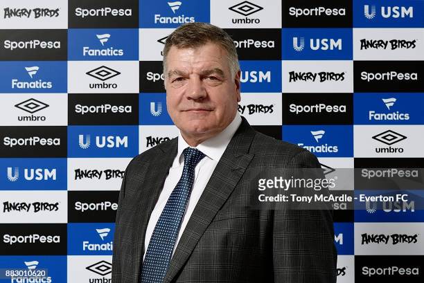 Sam Allardyce poses for a photo after being unveiled as Everton manager at USM Finch Farm on November 29, 2017 in Halewood, England.