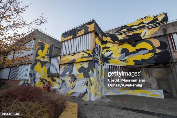 General view of the civic center in Bologna suburbs with the murals painted for the project Zona Navile-Gorki 6.16 on November 30, 2017 in Bologna,...