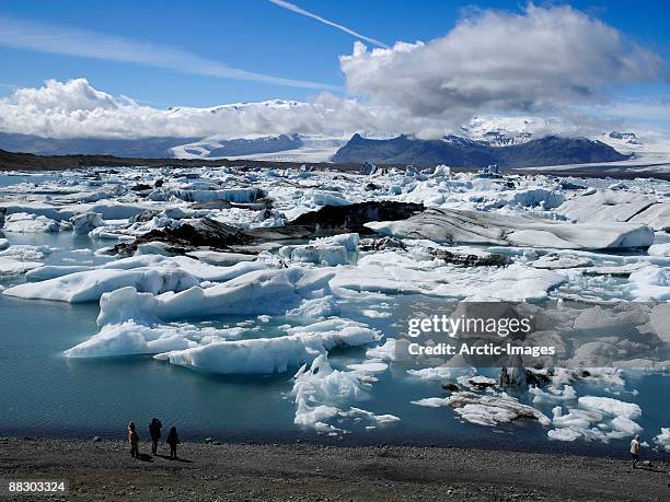 people by vatnajokul ice cap, iceland - breidamerkurjokull glacier stock pictures, royalty-free photos & images