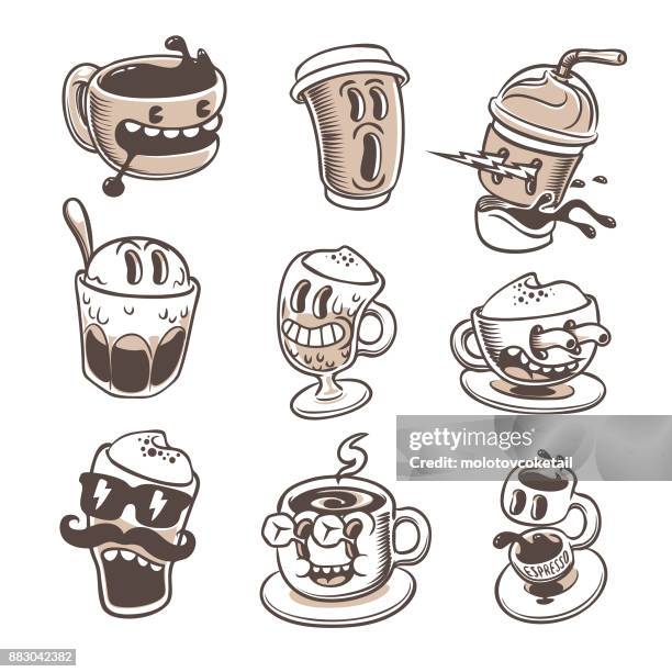 cartoon espresso icon set - asian crazy stock illustrations