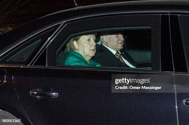 German Chancellor and leader of the German Christian Democrats Angela Merkel arrives with Horst Seehofer, Governor of Bavaria and leader of the...