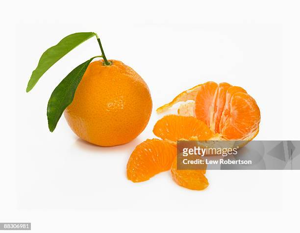 satsuma tangerines on white - mandarijn stockfoto's en -beelden