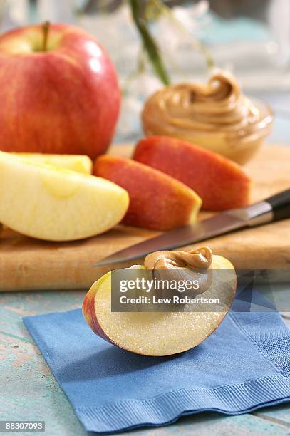 apple and peanut butter - peanut butter stock pictures, royalty-free photos & images