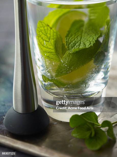 mojito cocktail and muddler - barware stock pictures, royalty-free photos & images