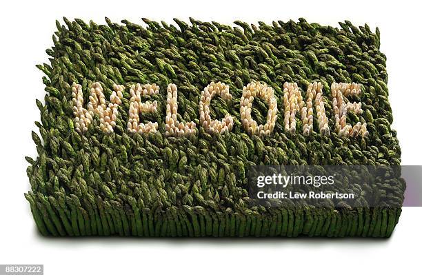 welcome mat made of asparagus - welcome mat isolated stock pictures, royalty-free photos & images