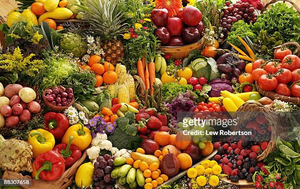 variety of fruits and vegetables - frische stock-fotos und bilder