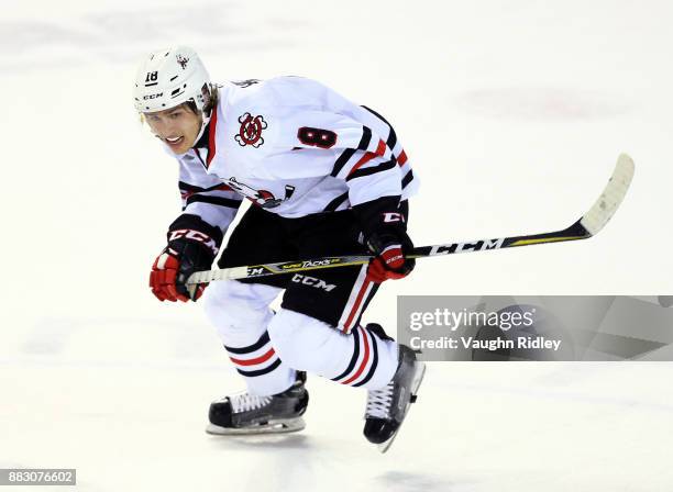 Matthew Philip of the Niagara IceDogs skates during an OHL game against the Mississauga Steelheads at the Meridian Centre on November 25, 2017 in St...