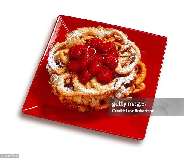 funnel cake with strawberries - funnel cake stock pictures, royalty-free photos & images