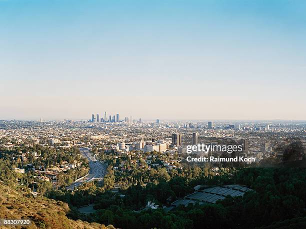 los angeles, california from mulholland drive - mulholland highway stock pictures, royalty-free photos & images