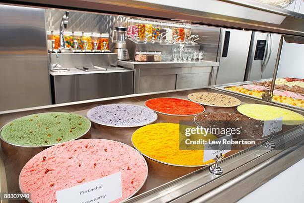 variety of ice cream flavors - ice cream parlour stock pictures, royalty-free photos & images