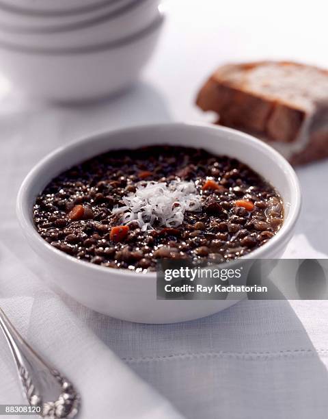 bowl of black bean soup - black beans stock pictures, royalty-free photos & images