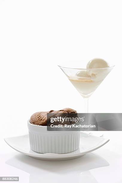 chocolate lava cake - souffle stock pictures, royalty-free photos & images
