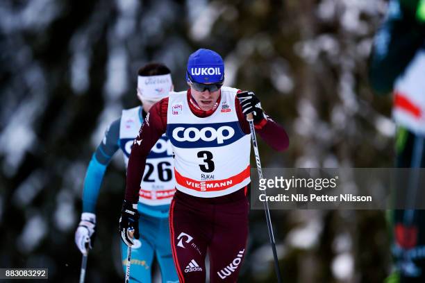Maxim Vylegzhanin of Russia during the mens cross country 15K pursuit competition at FIS World Cup Ruka Nordic season opening at Ruka Stadium on...