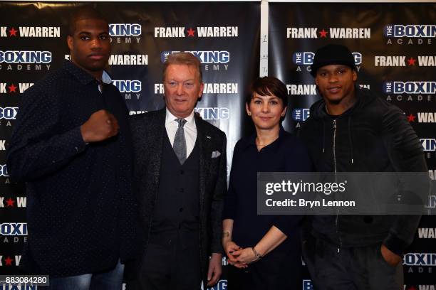 Heavyweight boxer Daniel Dubois, Promoter Frank Warren, Boxing Academy CEO Anna Cain and Light Heavyweight boxer Anthong Yarde pose for a photo...
