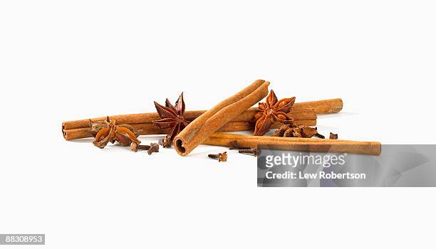 star anise , cinnamon , and cloves - canelo fotografías e imágenes de stock