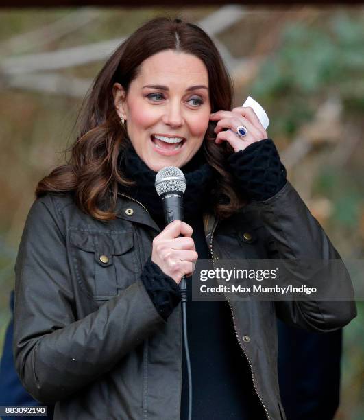 Catherine, Duchess of Cambridge makes a speech as she visits the Robin Hood Primary School to celebrate ten years of The Royal Horticultural Society...