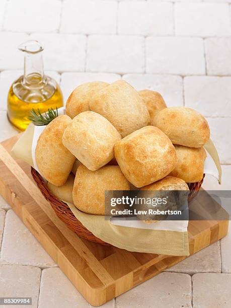 basket of ciabatta rolls - pan-de-hamburguesa fotografías e imágenes de stock