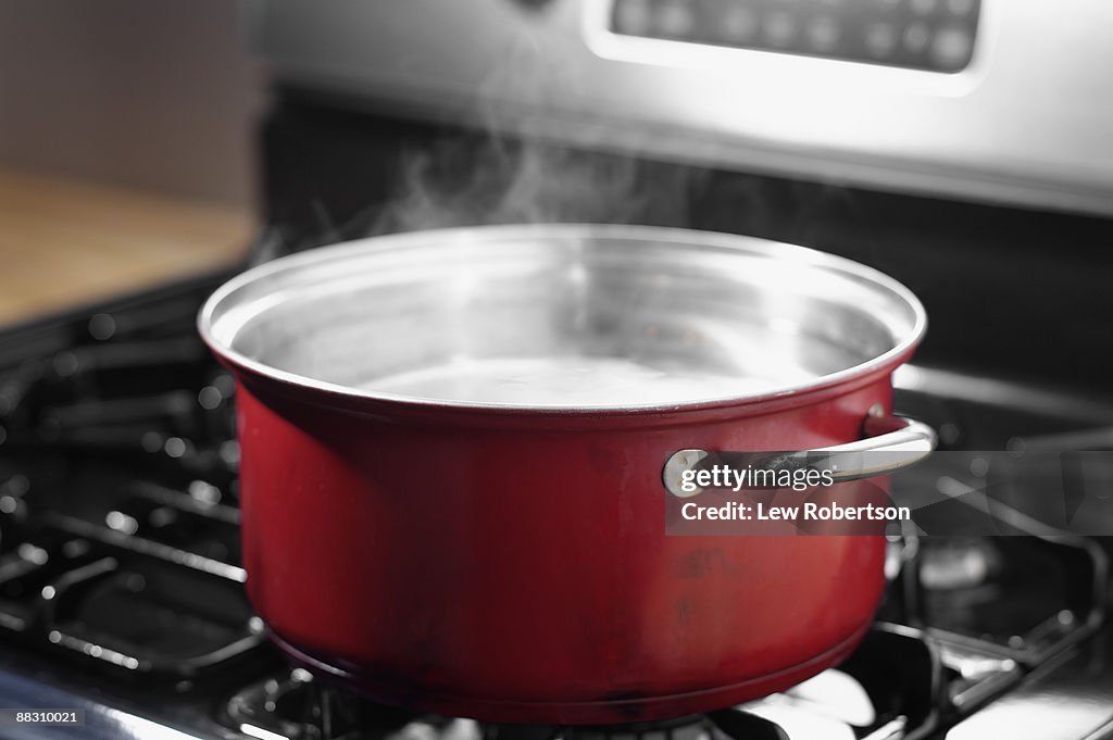 Pot of boiling water on stove top