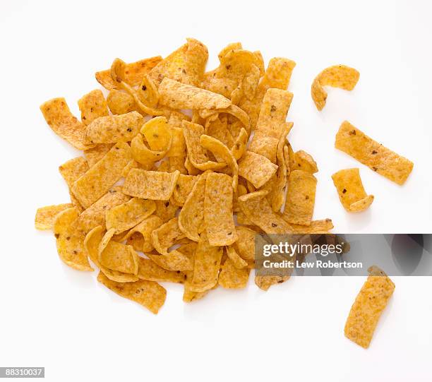 corn chips on white - tortilla chips stockfoto's en -beelden