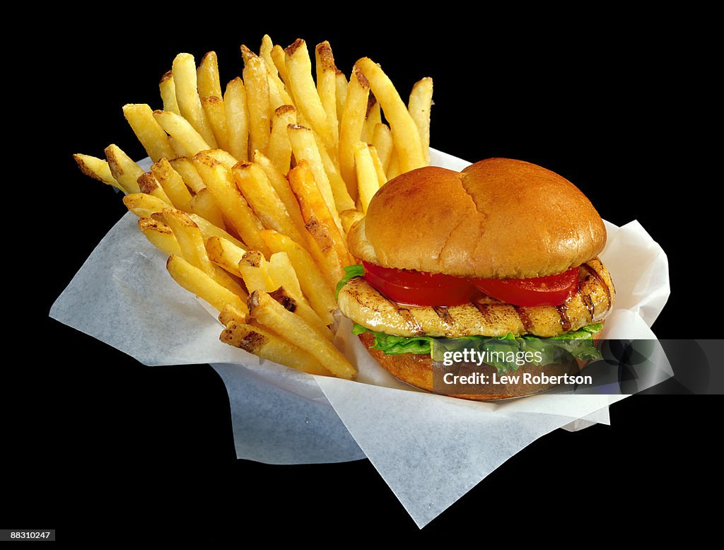 Grilled chicken sandwich with fries