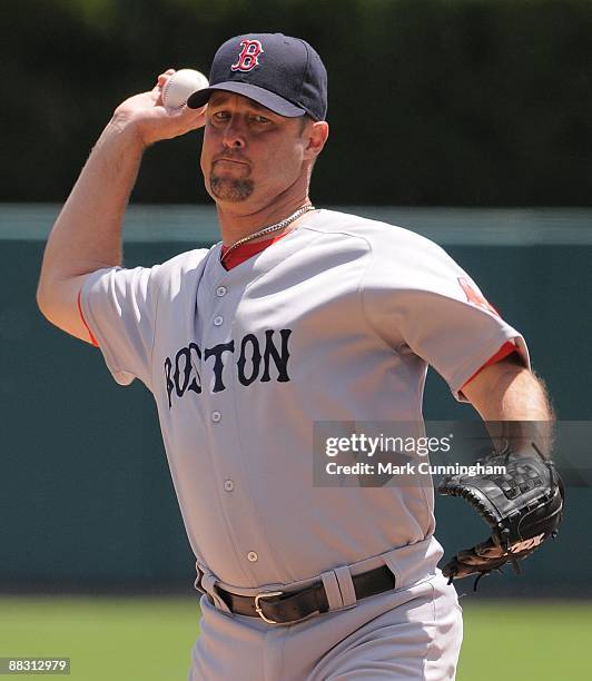 Tim Wakefield of the Boston Red Sox pitches against the Detroit Tigers during the game at Comerica Park on June 4, 2009 in Detroit, Michigan. The Red...