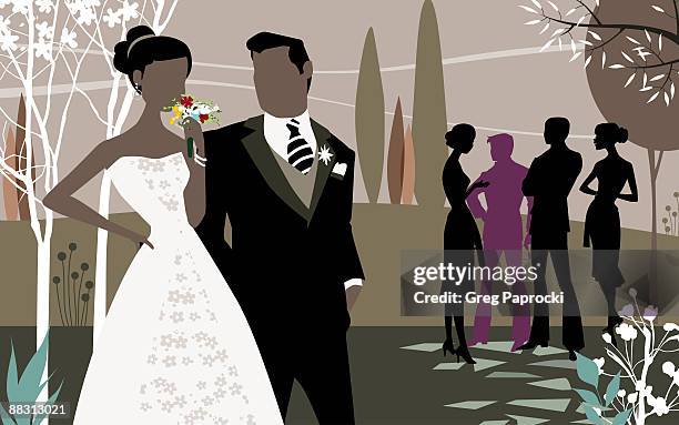 illustrations, cliparts, dessins animés et icônes de bride and groom at wedding reception - wedding reception bride and groom