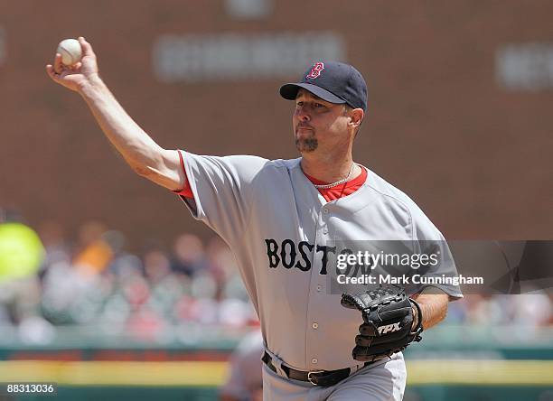 Tim Wakefield of the Boston Red Sox pitches against the Detroit Tigers during the game at Comerica Park on June 4, 2009 in Detroit, Michigan. The Red...