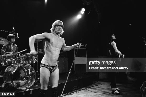 Scott Asheton, Iggy Pop and James Williamson of The Stooges perform live at Bimbo's Club in 1974 in San Francisco, California.