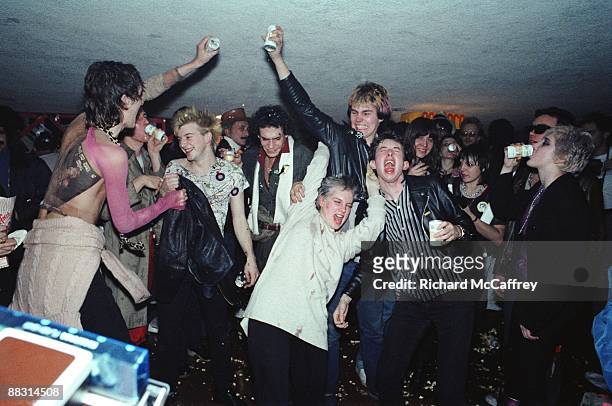 Crowd backstage for The Sex Pistols at The Winterland Ballroom in 1978 in San Francisco, California.