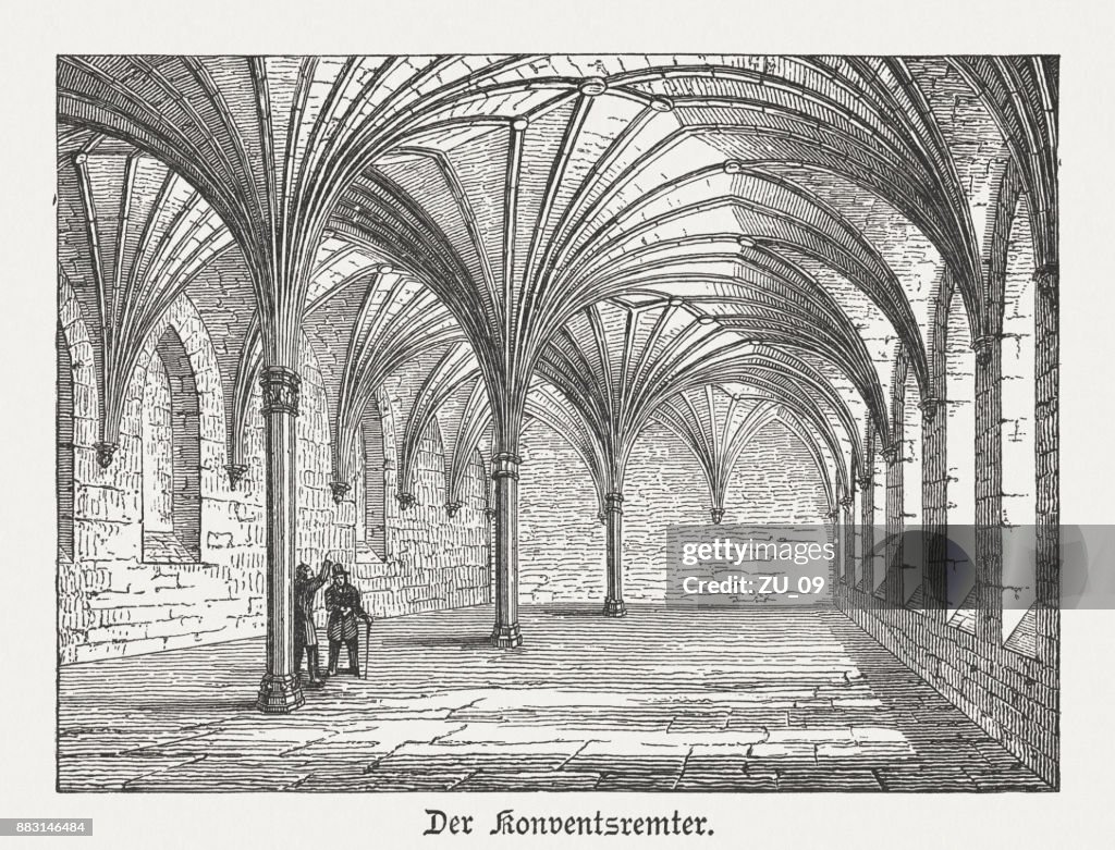 Refectory, Middle Castle, Malbork Castle, Poland, wood engraving, published 1884