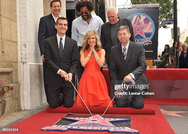 Producer Lee Daniels, actor G.W. Bailey, Eric Garcetti, actress Kyra Sedgwick and Hollywood Chamber of Commerce president Leron Gubler at Kyra...