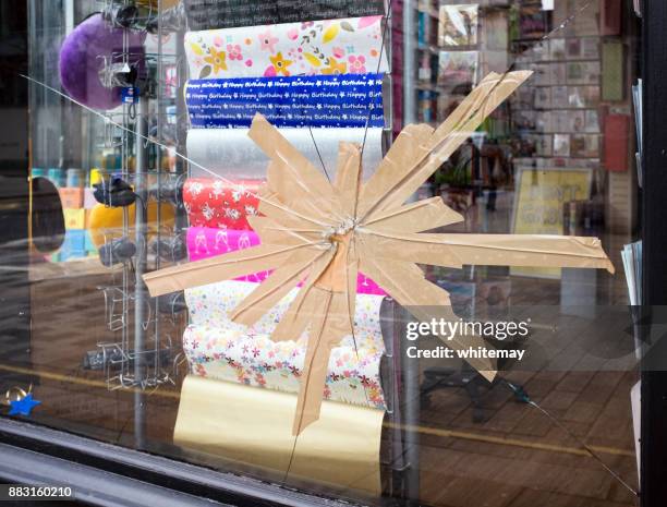 broken shop window - vandalism stock pictures, royalty-free photos & images