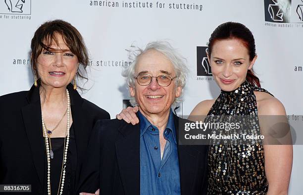 Catherine Montgomery, Austin Pendleton and Emily Blunt attend the 3rd Annual American Institute for Stuttering Benefit Gala at Tribeca Rooftop on...