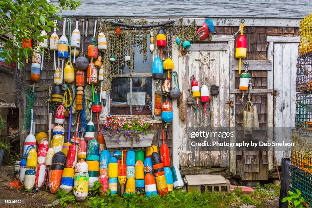 Fishing Shed Decorated With Lobster Buoys High-Res Stock Photo - Getty  Images
