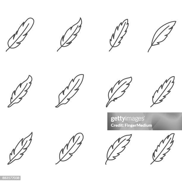 feather icon set - feather quill stock illustrations
