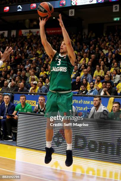 Kevin Pangos, #3 of Zalgiris Kaunas in action during the 2017/2018 Turkish Airlines EuroLeague Regular Season game between Maccabi Fox Tel Aviv and...