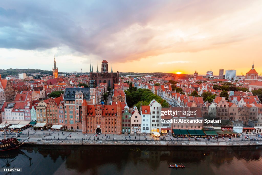 Aerial view of Gdansk during sunset, Poland