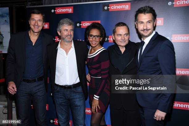 Frederic Houzelle,Roland Coutas,Audrey Pulvar and Bruno Barde attend "e-cinema.com" Launch Party on November 30, 2017 in Issy-les-Moulineaux, France.
