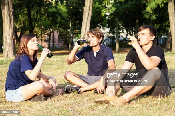 Freunde trinken im Park Bier