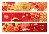 Horizontal Banners with Chinese geometric ornate shapes