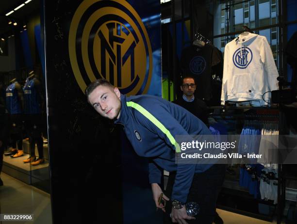 Milan Skriniar of FC Internazionale attends at Inter Store on November 30, 2017 in Milan, Italy.