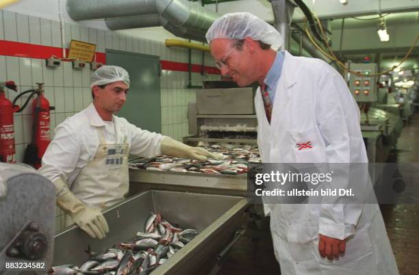 Politiker, SPD, D - Fraktionsvorsitzender der SPD im Deutschen Bundestag - besichtigt die Fischfabrik Hussmann & Hahn in Cuxhaven