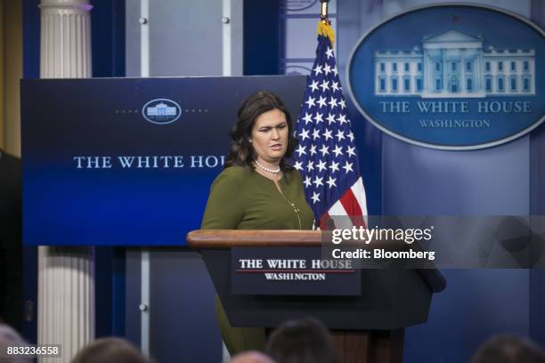 Sarah Huckabee Sanders, White House press secretary, arrives to speak during a White House press briefing in Washington, D.C., U.S., on Thursday,...