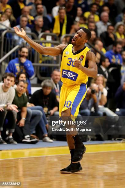 Norris Cole, #30 of Maccabi Fox Tel Aviv celebrating during the 2017/2018 Turkish Airlines EuroLeague Regular Season game between Maccabi Fox Tel...