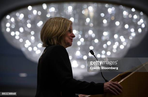 Rachel Notley, Alberta's premier, pauses while speaking during the Greater Vancouver Board of Trade's annual Energy Forum in Vancouver, British...