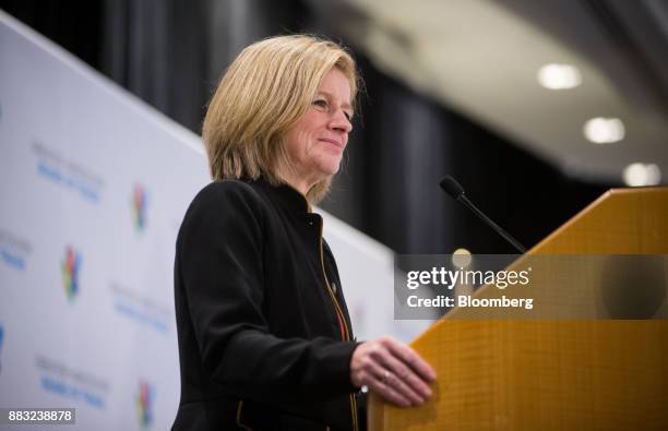 Rachel Notley, Alberta's premier, pauses while speaking during the Greater Vancouver Board of Trade's annual Energy Forum in Vancouver, British...