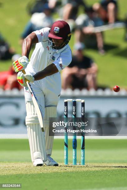 Kraigg Brathwaite of the West Indies bats during day one of the Test match series between the New Zealand Blackcaps and the West Indies at Basin...