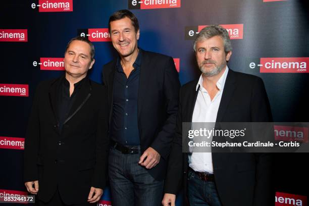 Bruno Barde, Frederic Houzelle and Roland Coutas attend "e-cinema.com" Launch Party at Restaurant L'Ile on November 30, 2017 in Issy-les-Moulineaux,...